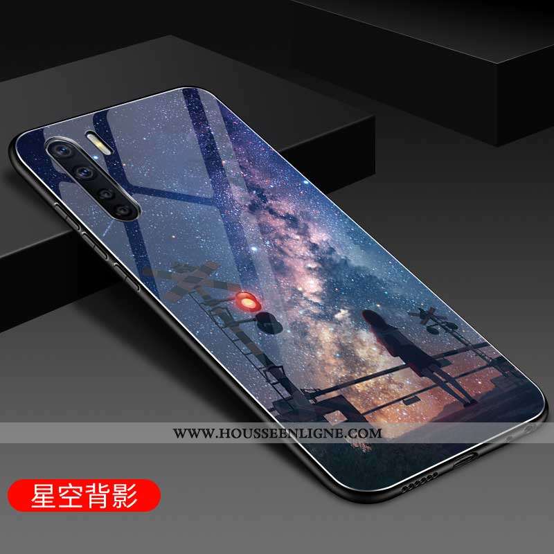 Étui Oppo A91 Verre Personnalité Téléphone Portable Coque Silicone Mode Bleu