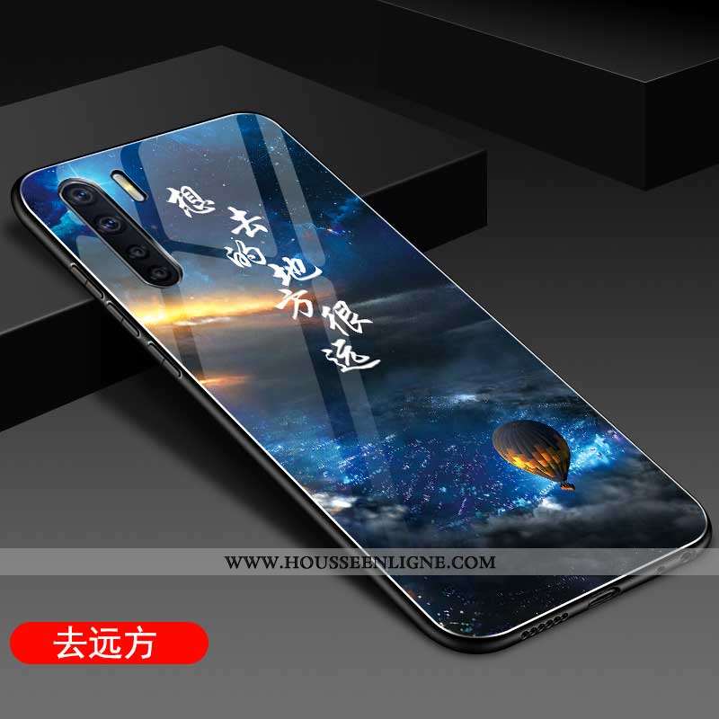 Étui Oppo A91 Verre Personnalité Téléphone Portable Coque Silicone Mode Bleu