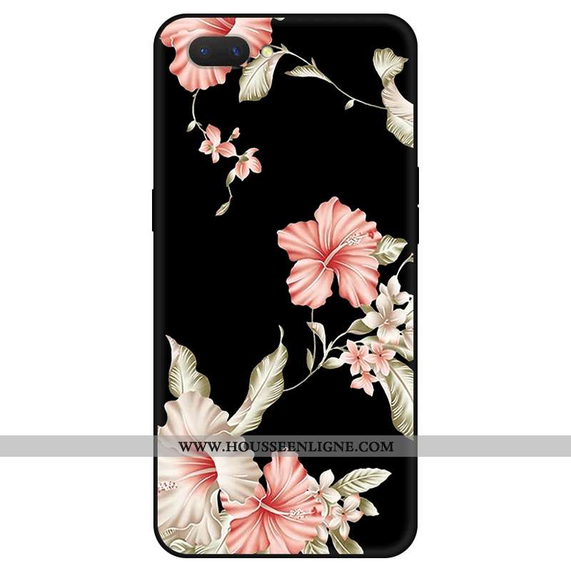 Étui Oppo Ax5 Protection Délavé En Daim Classic Art Simple Frais Fleur Noir
