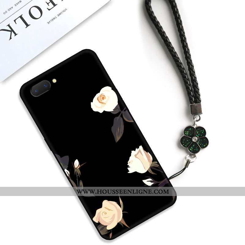 Étui Oppo Ax5 Protection Délavé En Daim Classic Art Simple Frais Fleur Noir