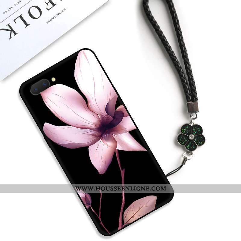 Étui Oppo Ax5 Protection Délavé En Daim Classic Art Simple Frais Fleur Noir
