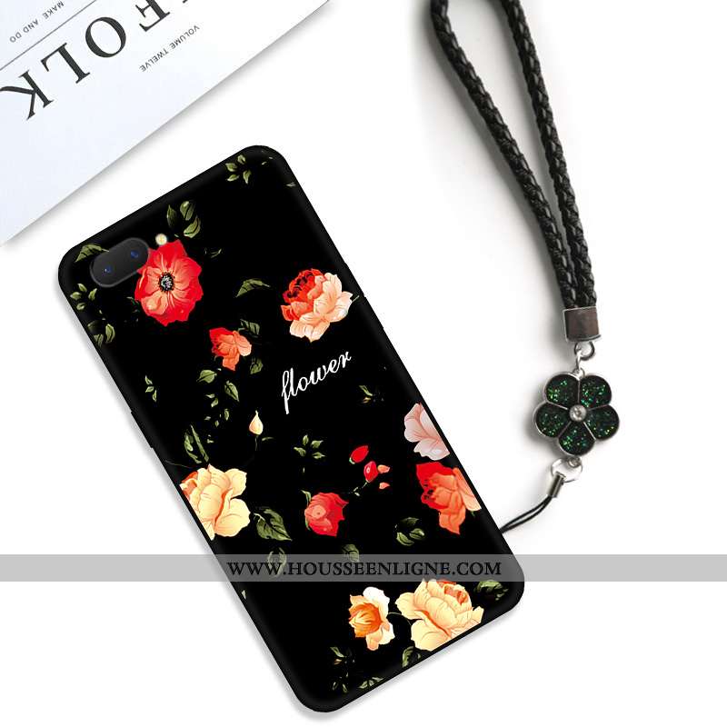 Étui Oppo Ax5 Protection Délavé En Daim Classic Art Simple Frais Fleur Noir