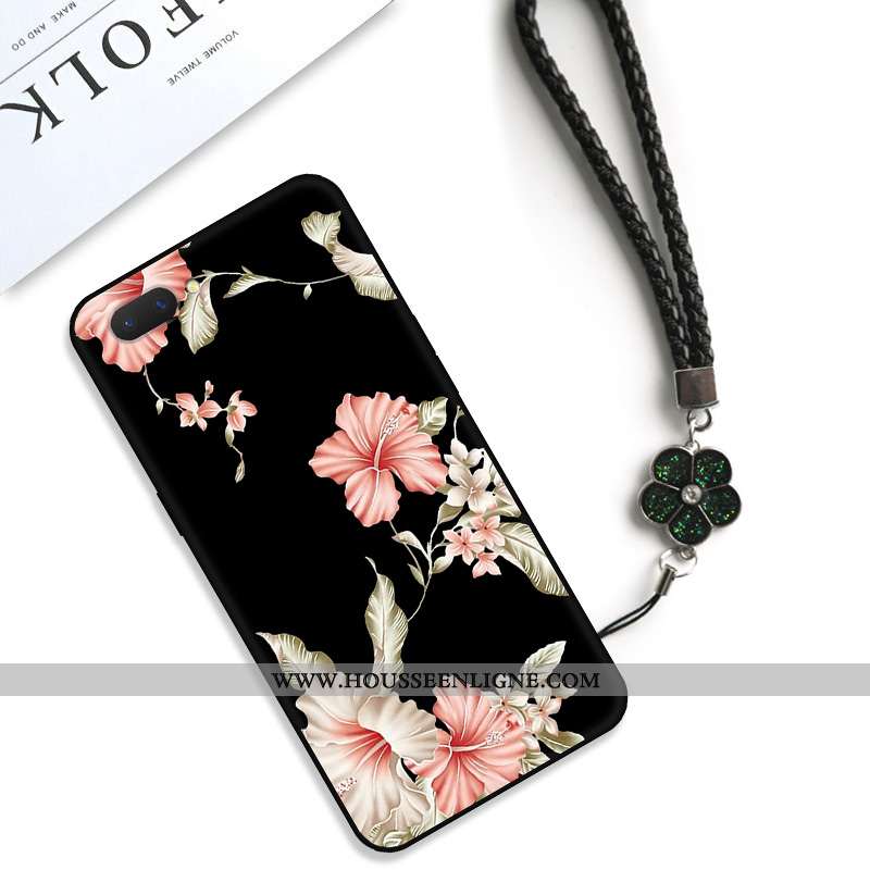 Étui Oppo Ax5 Protection Délavé En Daim Classic Art Simple Frais Fleur Noir