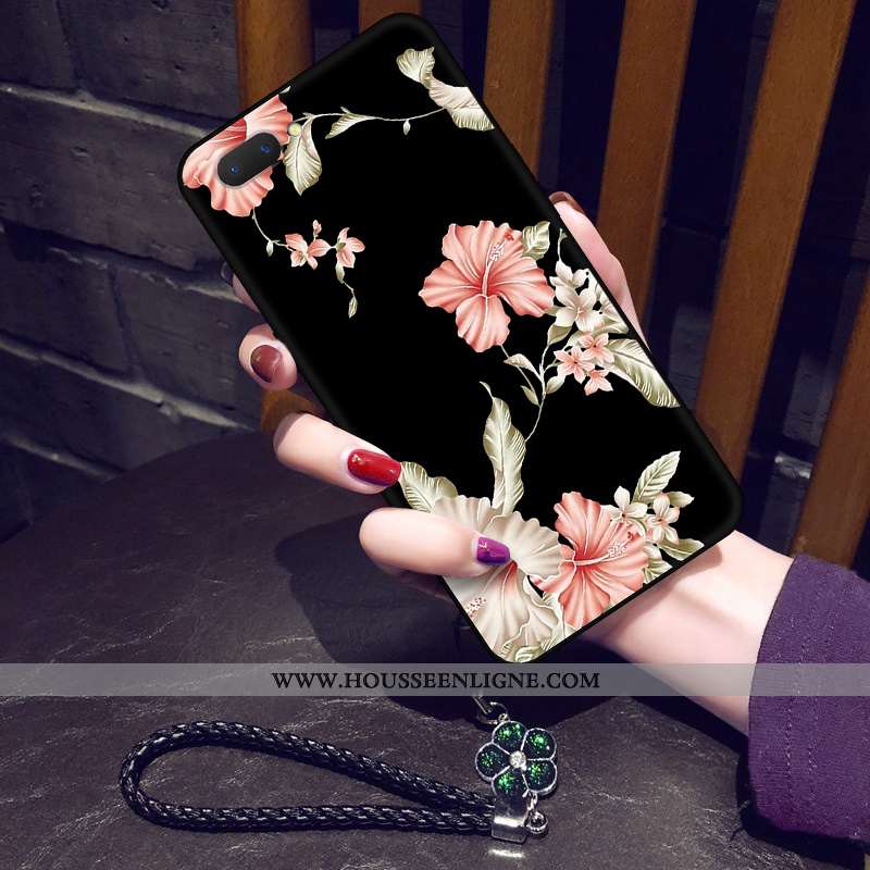 Étui Oppo Ax5 Protection Délavé En Daim Classic Art Simple Frais Fleur Noir