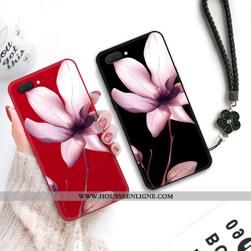Étui Oppo Ax5 Protection Délavé En Daim Classic Art Simple Frais Fleur Noir