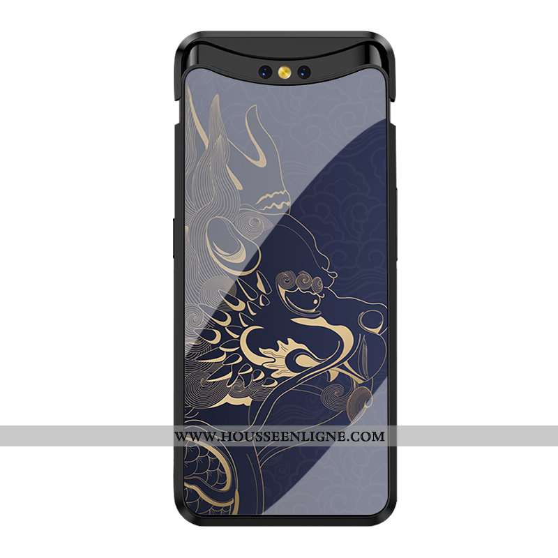 Étui Oppo Find X Protection Verre Miroir Tendance Incassable Bleu Marin Bleu Foncé