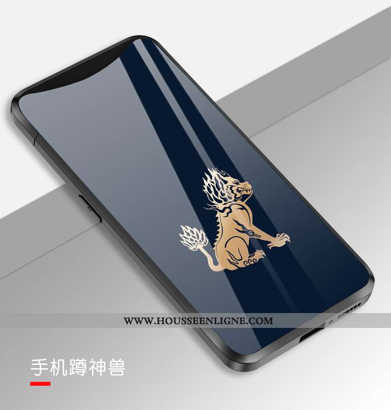 Étui Oppo Find X Protection Verre Miroir Tendance Incassable Bleu Marin Bleu Foncé