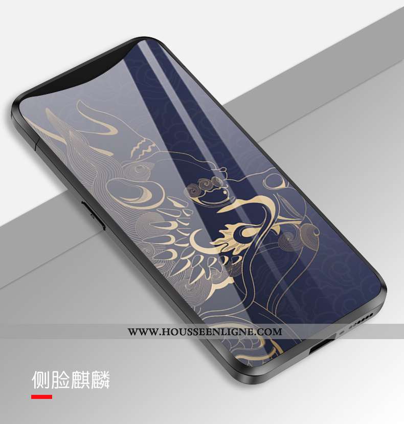 Étui Oppo Find X Protection Verre Miroir Tendance Incassable Bleu Marin Bleu Foncé