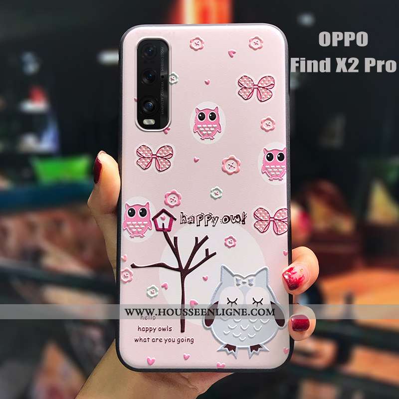 Étui Oppo Find X2 Pro Charmant Tendance Tout Compris Dessin Animé Petit Silicone Gaufrage Rose