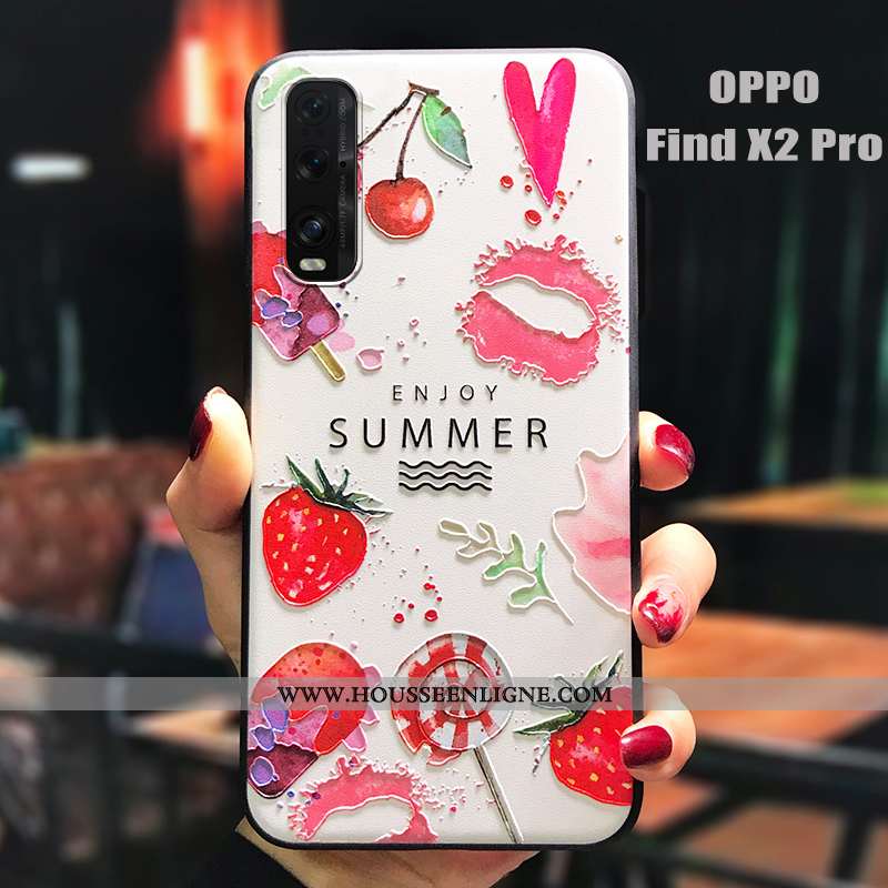 Étui Oppo Find X2 Pro Personnalité Créatif Coque Fruit Petit Délavé En Daim Téléphone Portable Rouge