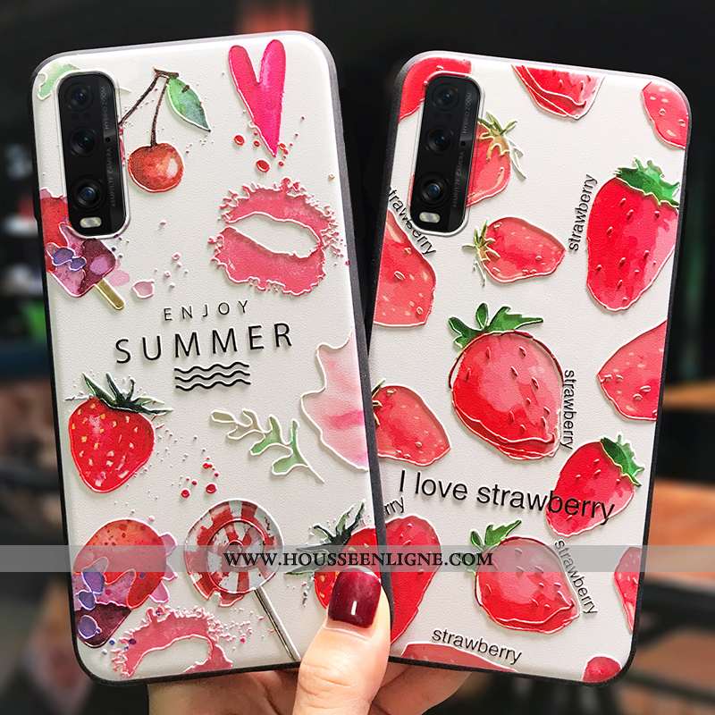 Étui Oppo Find X2 Pro Personnalité Créatif Coque Fruit Petit Délavé En Daim Téléphone Portable Rouge