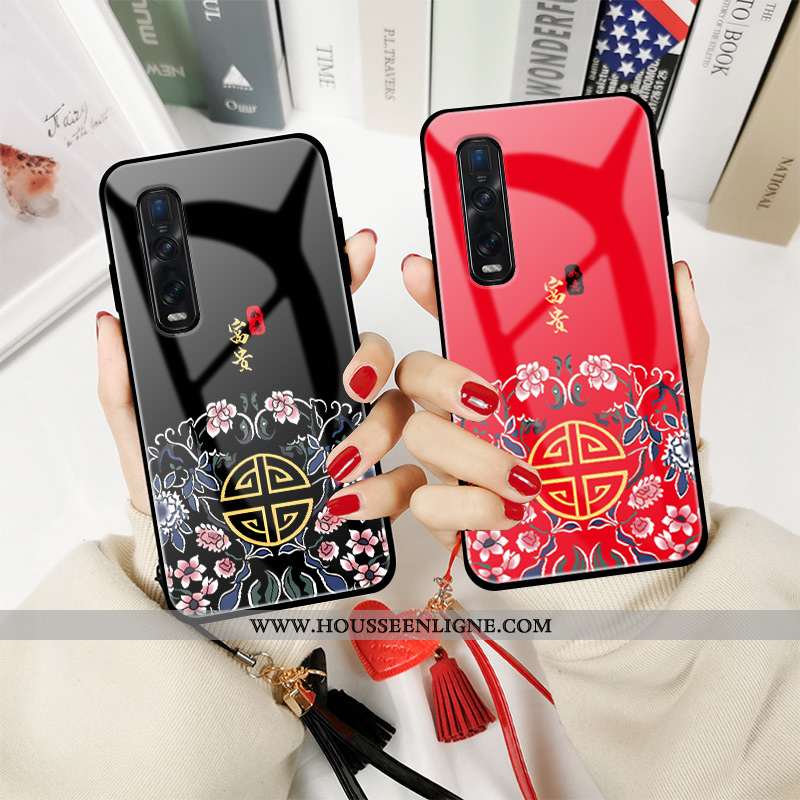 Étui Oppo Find X2 Pro Vintage Tendance Coque Amoureux Créatif Net Rouge Verre Noir
