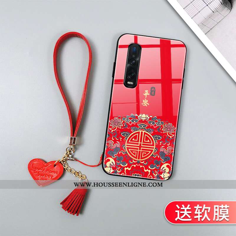Étui Oppo Find X2 Pro Vintage Tendance Coque Amoureux Créatif Net Rouge Verre Noir