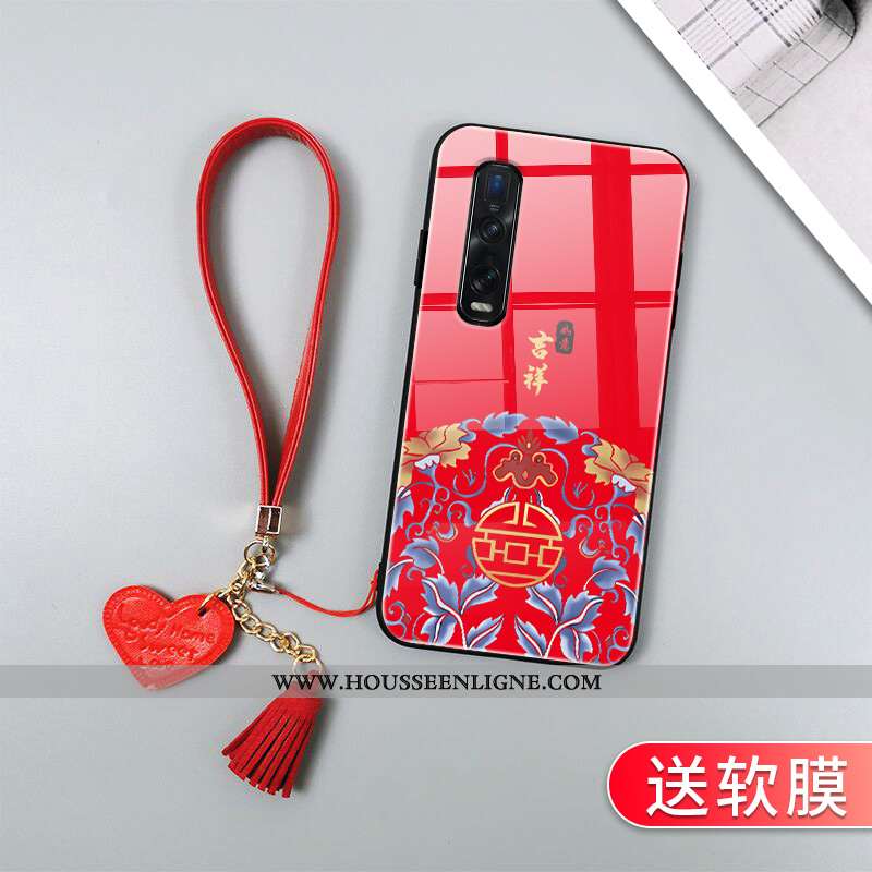 Étui Oppo Find X2 Pro Vintage Tendance Coque Amoureux Créatif Net Rouge Verre Noir