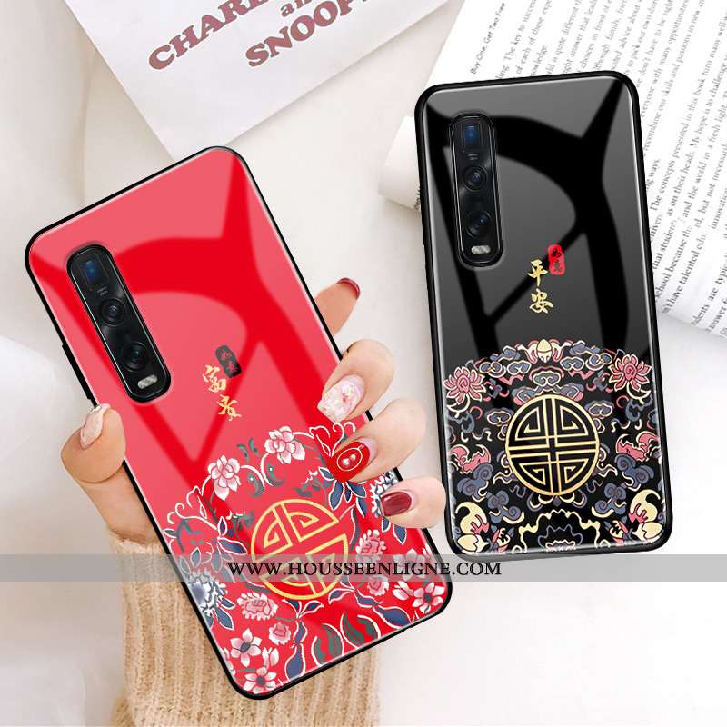 Étui Oppo Find X2 Pro Vintage Tendance Coque Amoureux Créatif Net Rouge Verre Noir