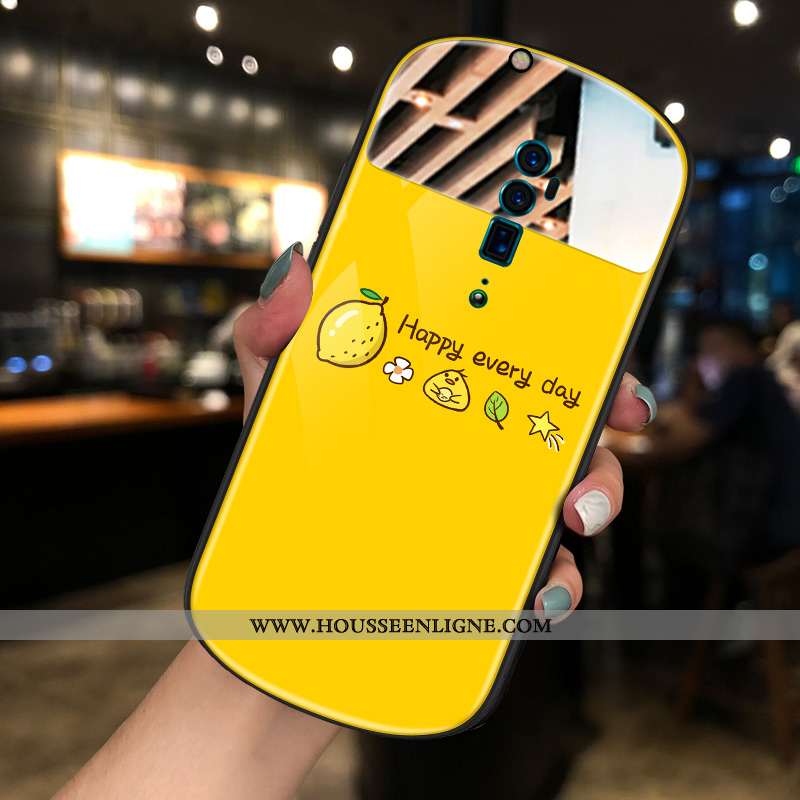 Étui Oppo Reno 10x Zoom Tendance Jaune Rond Maquillage Net Rouge Téléphone Portable Miroir