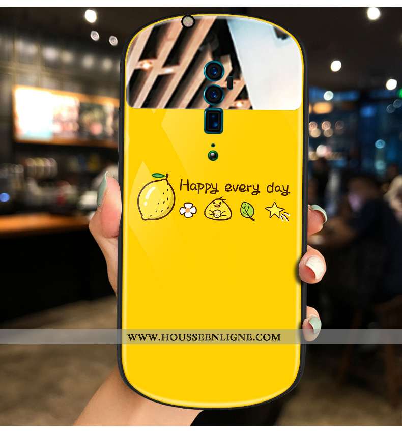 Étui Oppo Reno 10x Zoom Tendance Jaune Rond Maquillage Net Rouge Téléphone Portable Miroir