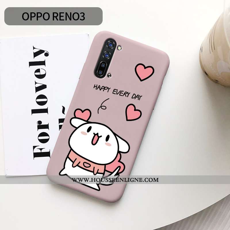 Étui Oppo Reno 3 Légère Fluide Doux Net Rouge Dessin Animé Chiens Coque Rose