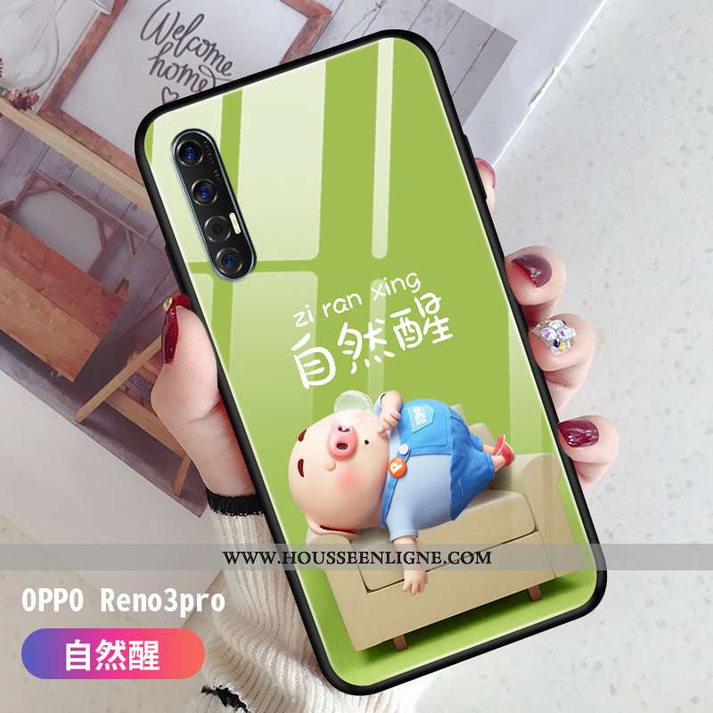 Étui Oppo Reno 3 Pro Créatif Dessin Animé Légère Vert Protection Fluide Doux Verte