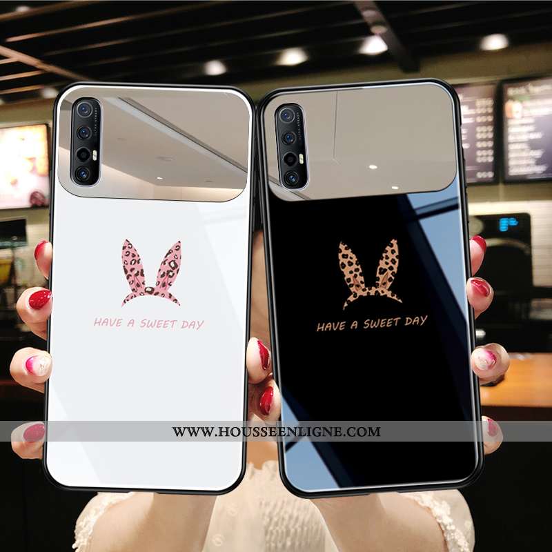 Étui Oppo Reno 3 Pro Protection Verre Des Oreilles De Lapin Incassable Personnalité Miroir Fluide Do