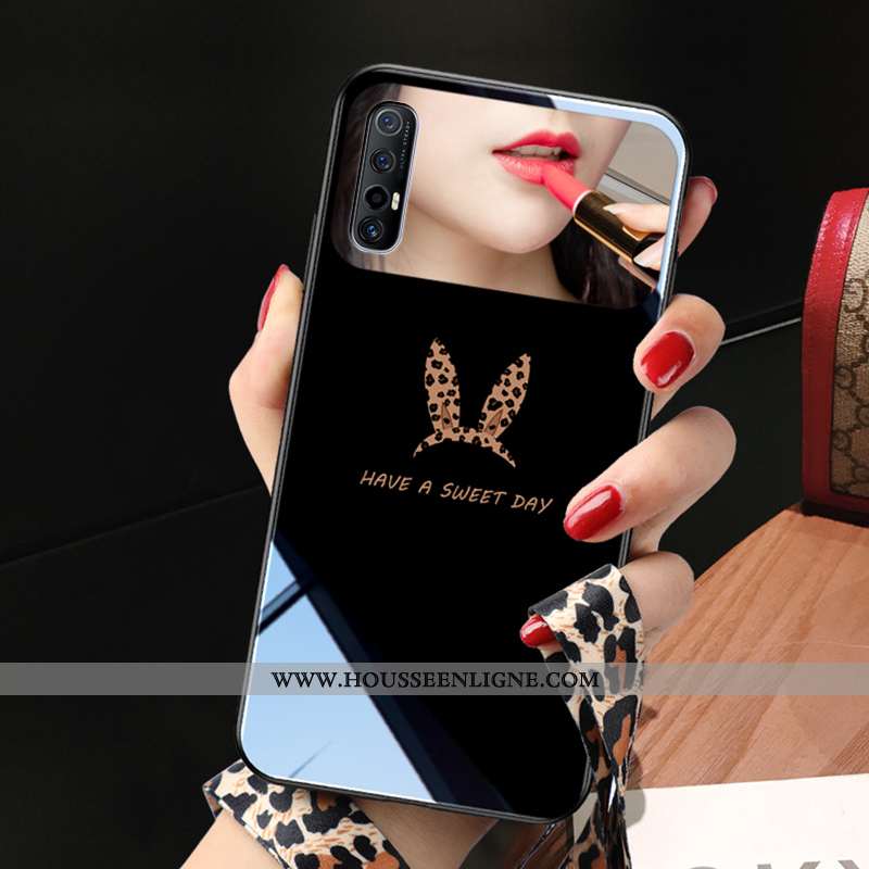 Étui Oppo Reno 3 Pro Protection Verre Des Oreilles De Lapin Incassable Personnalité Miroir Fluide Do