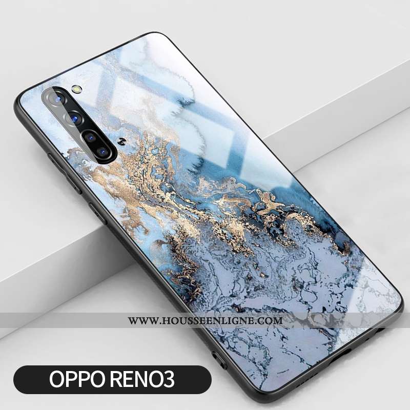 Étui Oppo Reno 3 Protection Verre Simple Coque Or Silicone Grand Bleu