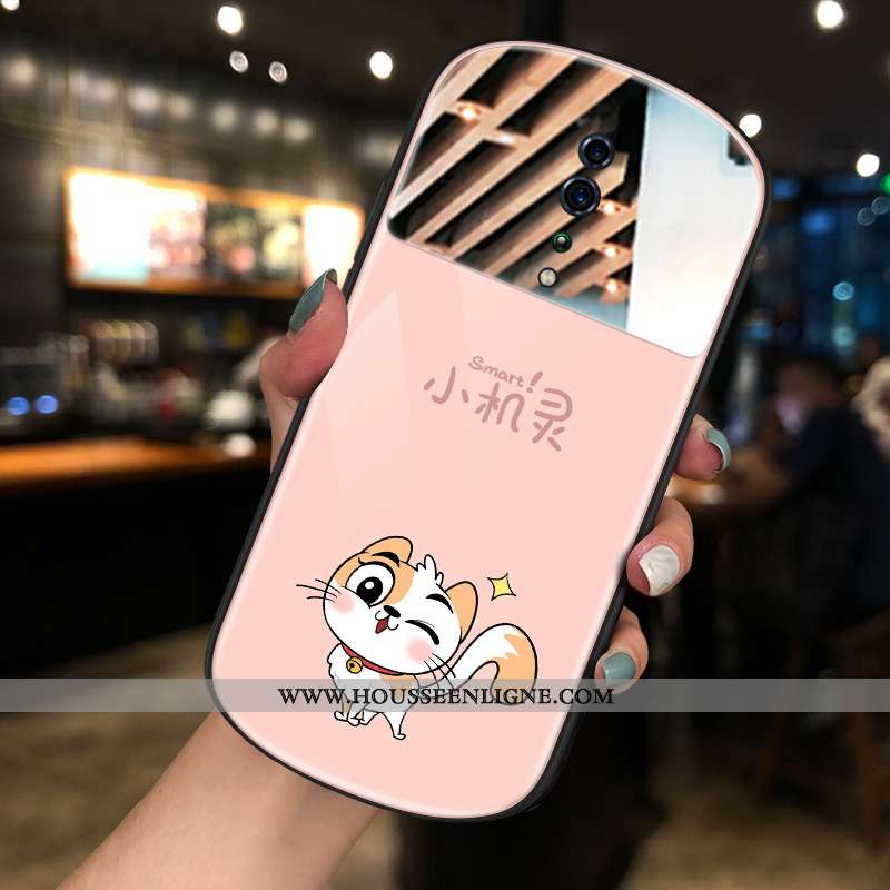Étui Oppo Reno Z Dessin Animé Charmant Rond Bleu Miroir Net Rouge Amoureux