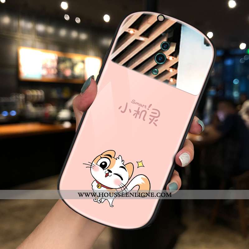 Étui Oppo Reno Z Dessin Animé Charmant Rond Bleu Miroir Net Rouge Amoureux