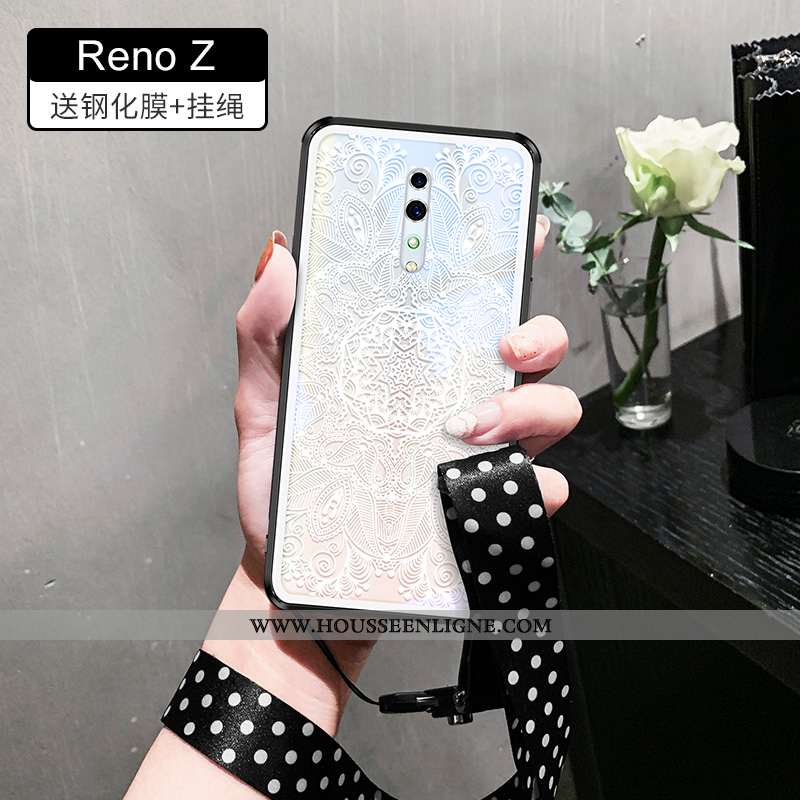 Étui Oppo Reno Z Légère Silicone Coque Transparent Ornements Suspendus Verre Tout Compris Blanche