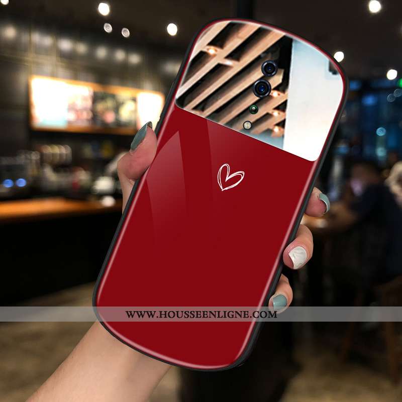 Étui Oppo Reno Z Verre Tendance Miroir Simple Rond Net Rouge Téléphone Portable Bordeaux