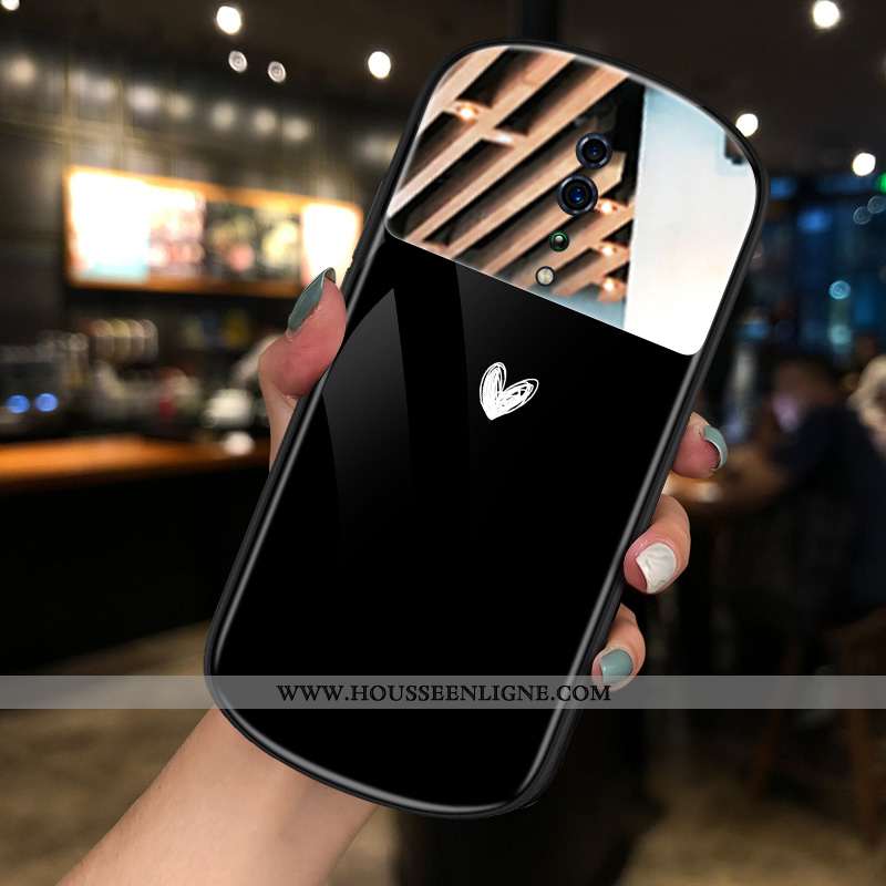 Étui Oppo Reno Z Verre Tendance Miroir Simple Rond Net Rouge Téléphone Portable Bordeaux