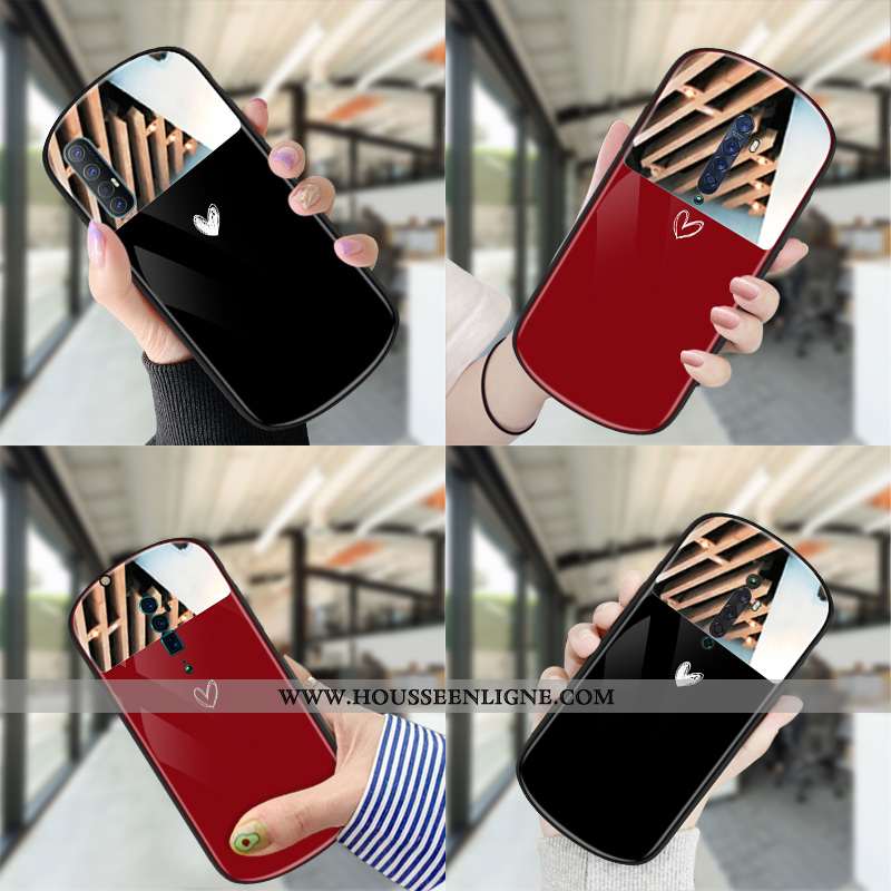 Étui Oppo Reno Z Verre Tendance Miroir Simple Rond Net Rouge Téléphone Portable Bordeaux