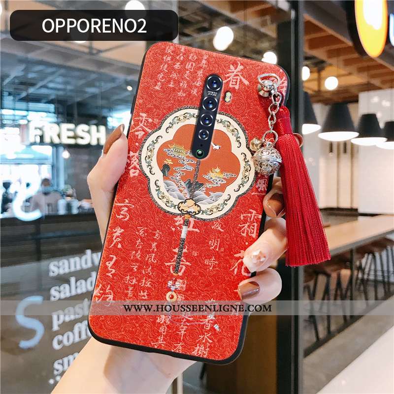 Étui Oppo Reno2 Fluide Doux Silicone Vintage Protection Style Chinois Coque Tendance Rose