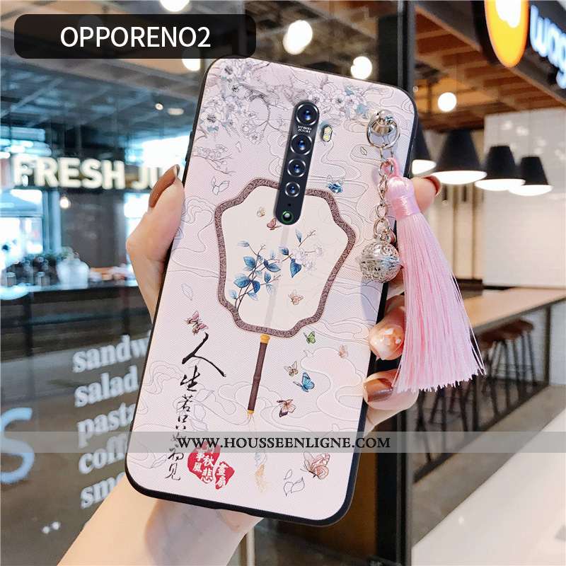 Étui Oppo Reno2 Fluide Doux Silicone Vintage Protection Style Chinois Coque Tendance Rose
