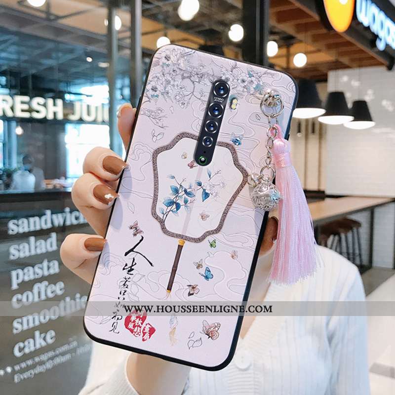 Étui Oppo Reno2 Fluide Doux Silicone Vintage Protection Style Chinois Coque Tendance Rose