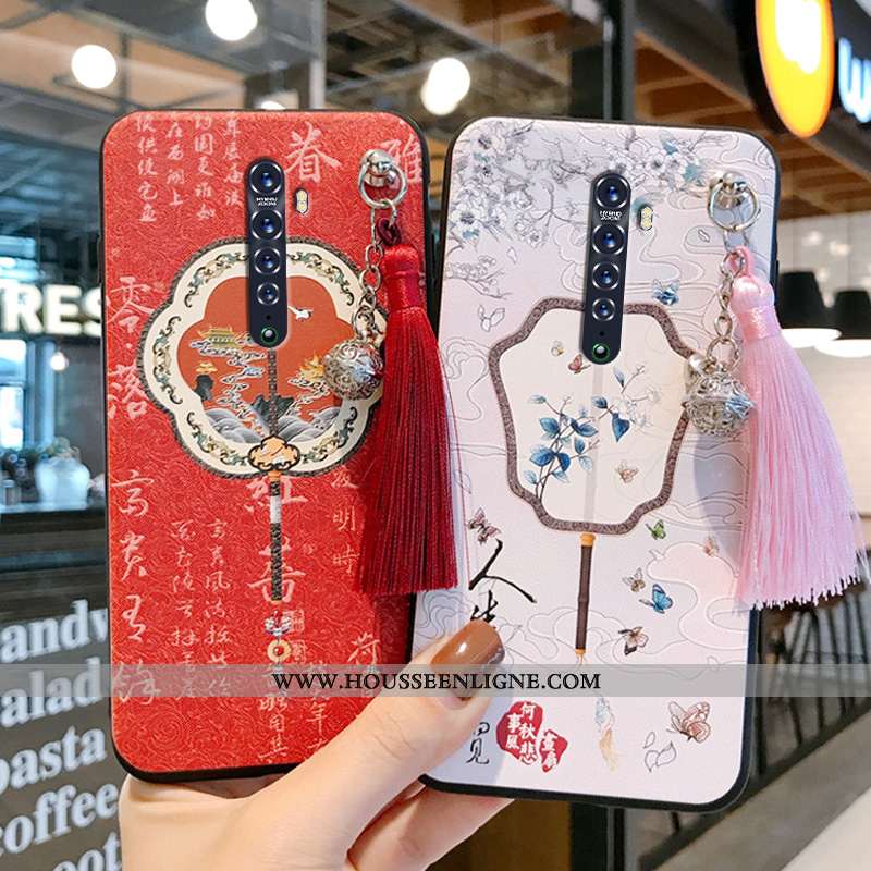 Étui Oppo Reno2 Fluide Doux Silicone Vintage Protection Style Chinois Coque Tendance Rose