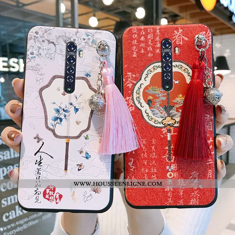 Étui Oppo Reno2 Fluide Doux Silicone Vintage Protection Style Chinois Coque Tendance Rose