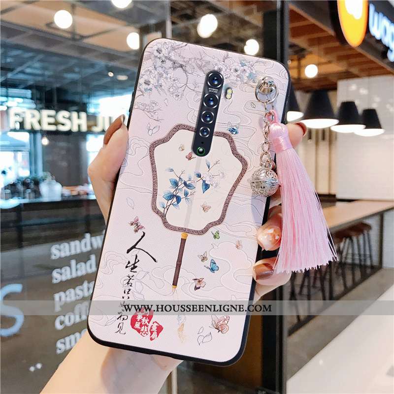 Étui Oppo Reno2 Fluide Doux Silicone Vintage Protection Style Chinois Coque Tendance Rose