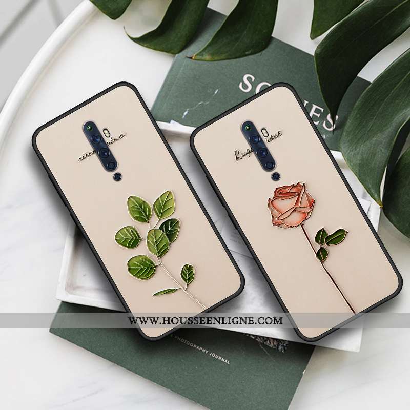 Étui Oppo Reno2 Gaufrage Fluide Doux Vert Coque Téléphone Portable Tout Compris Simple Verte