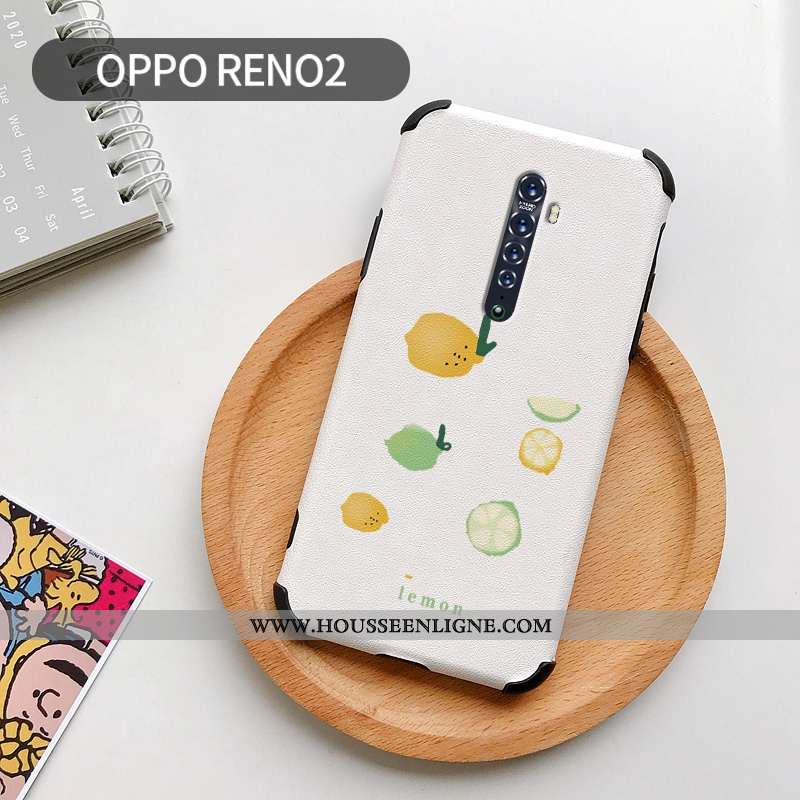 Étui Oppo Reno2 Personnalité Dessin Animé Frais Blanc Cuir Silicone Modèle Fleurie Blanche