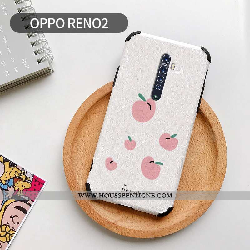 Étui Oppo Reno2 Personnalité Dessin Animé Frais Blanc Cuir Silicone Modèle Fleurie Blanche
