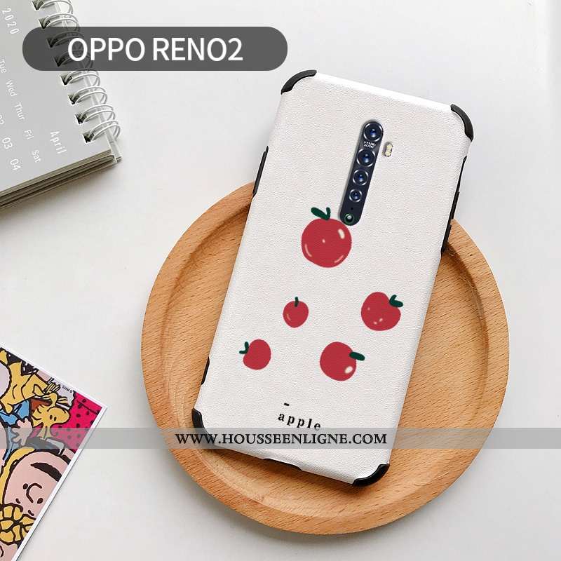 Étui Oppo Reno2 Personnalité Dessin Animé Frais Blanc Cuir Silicone Modèle Fleurie Blanche