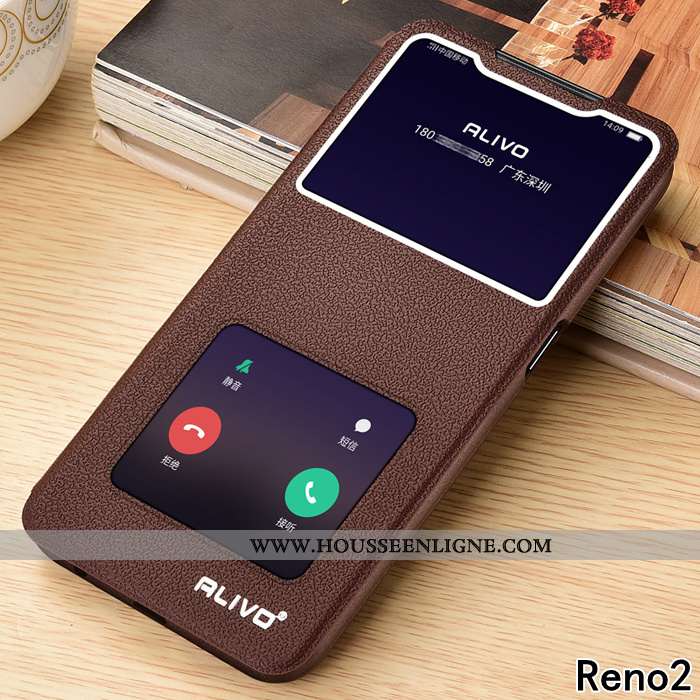 Étui Oppo Reno2 Protection Cuir Incassable Silicone Fluide Doux Marron