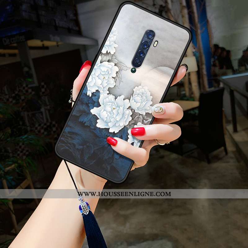 Étui Oppo Reno2 Vintage Tendance Coque Protection Net Rouge Fluide Doux Téléphone Portable Gris