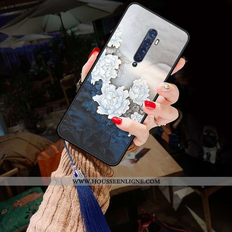 Étui Oppo Reno2 Vintage Tendance Coque Protection Net Rouge Fluide Doux Téléphone Portable Gris