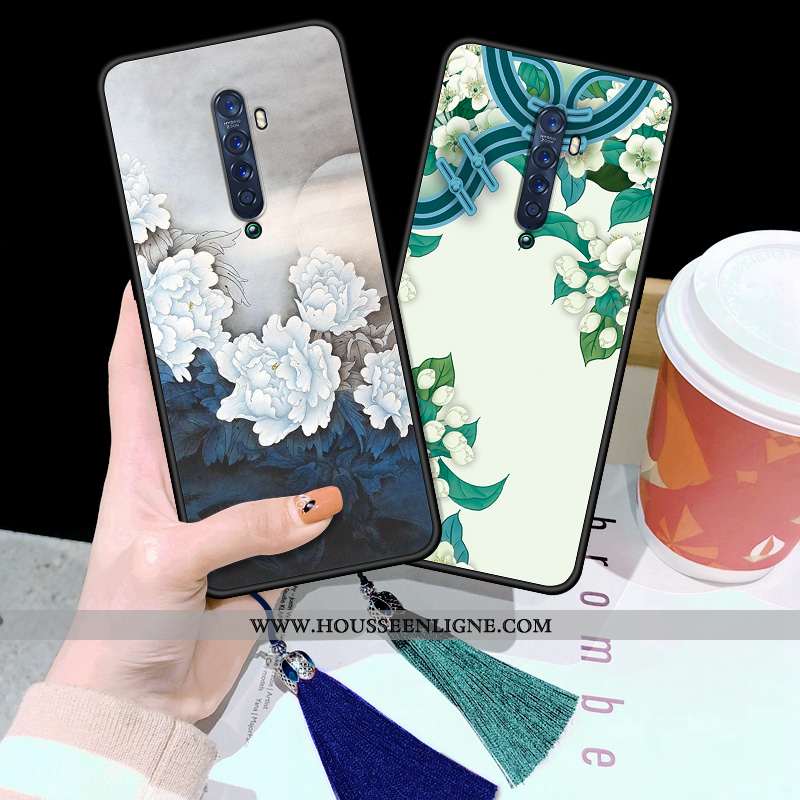 Étui Oppo Reno2 Vintage Tendance Coque Protection Net Rouge Fluide Doux Téléphone Portable Gris