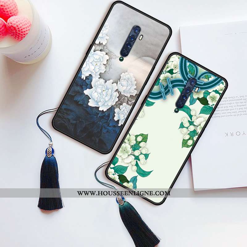 Étui Oppo Reno2 Vintage Tendance Coque Protection Net Rouge Fluide Doux Téléphone Portable Gris