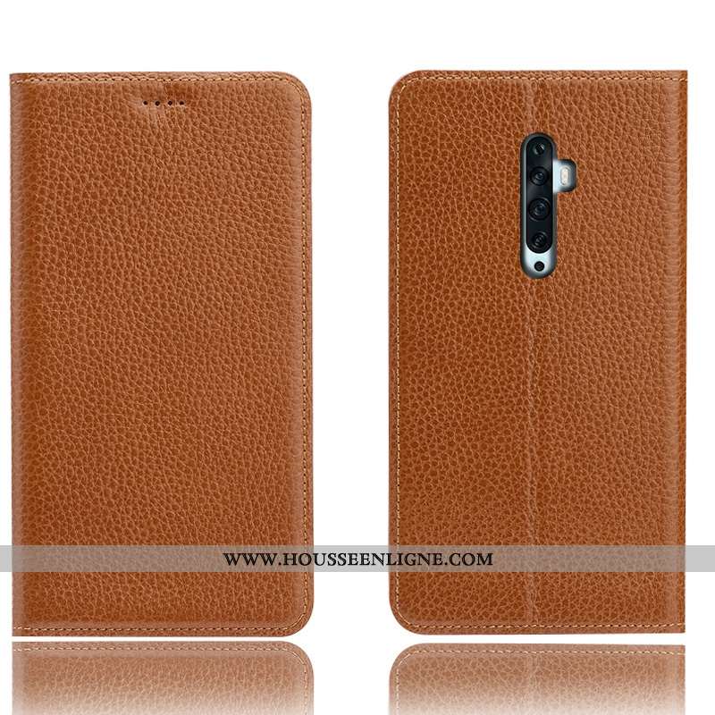 Étui Oppo Reno2 Z Cuir Véritable Protection Téléphone Portable Litchi Incassable Marron