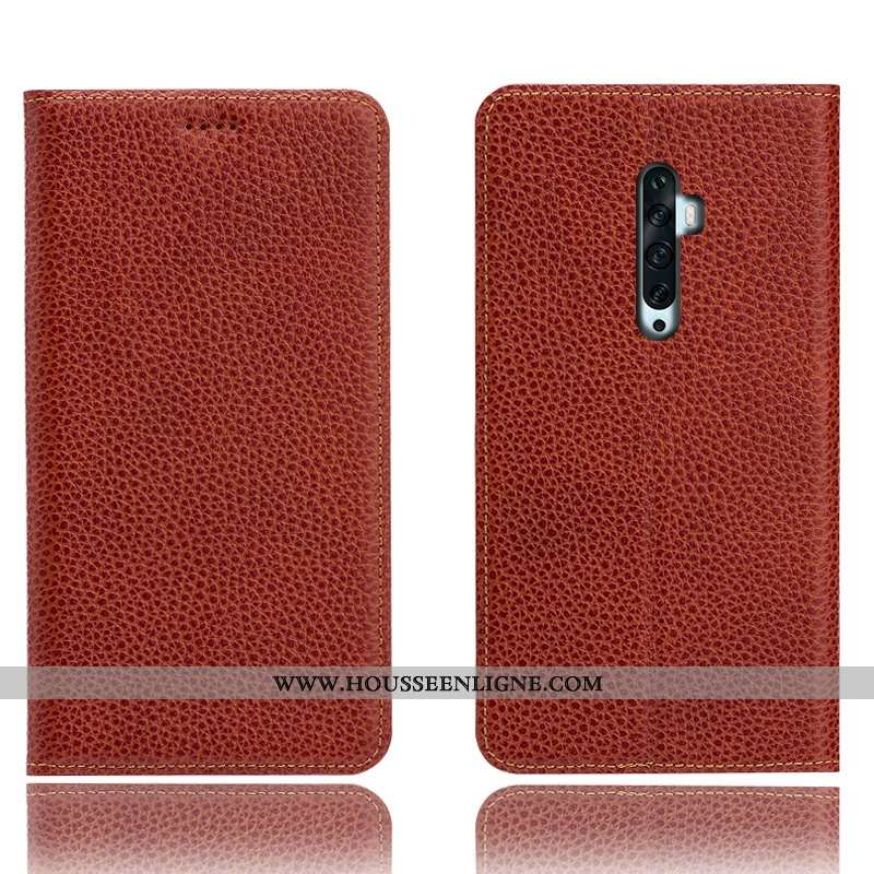 Étui Oppo Reno2 Z Cuir Véritable Protection Téléphone Portable Litchi Incassable Marron