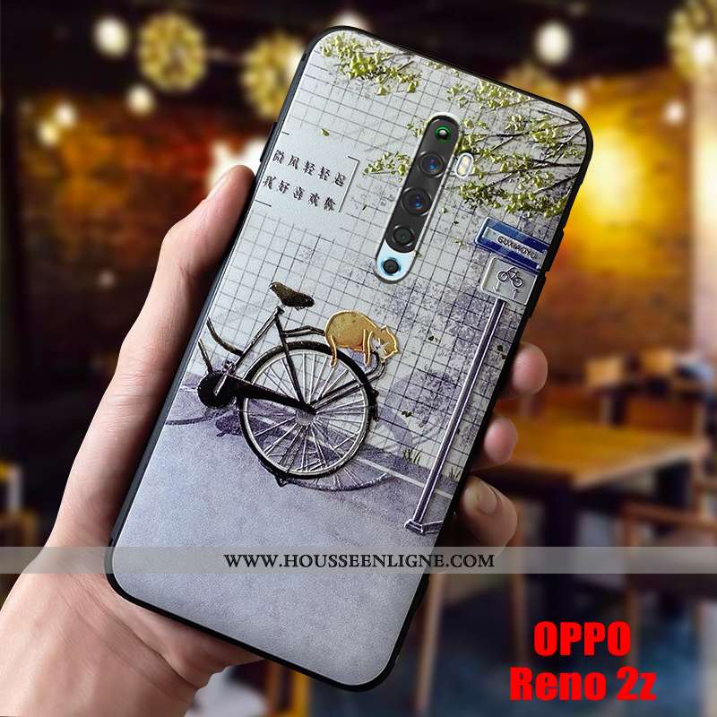 Étui Oppo Reno2 Z Silicone Délavé En Daim Charmant Coque Fluide Doux Téléphone Portable Légère Bleu